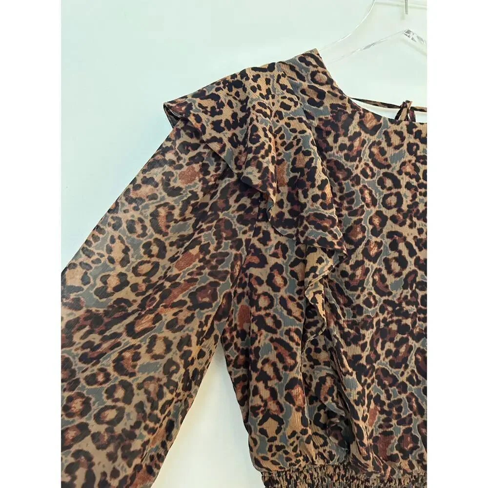 AllSaints Elodie Halftone Animal Print Ruffle Crop Top - Picture 5 of 8